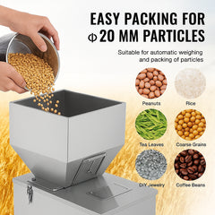 Particle Filling Machine, 10-1000g, Automatic Filler Machine with Foot Pedal, Stainless Steel Weighing Filling Machine, Weigh Filler Packing Machine for Beans Seeds Grains Tea Granular Packing