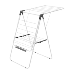 2-Tier Foldable Clothes Drying Rack with Sock Clips & 21 Drying Rods White