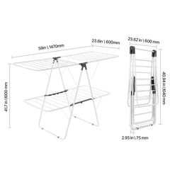 2-Tier Foldable Clothes Drying Rack with Sock Clips & 31 Drying Rods White