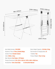 2-Tier Foldable Clothes Drying Rack with Sock Clips & 31 Drying Rods White