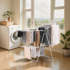 2-Tier Foldable Clothes Drying Rack with Sock Clips & 31 Drying Rods White