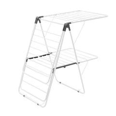 2-Tier Foldable Clothes Drying Rack with Sock Clips & 31 Drying Rods White