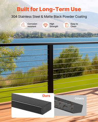 198 cm Stainless Steel Handrail, Rectangular Top Stair Deck Hand Rail for Outdoor/Indoor Steps with End Cap,Matte Black Coating Adjustable Metal Stair Rail for Cable Railing Kit