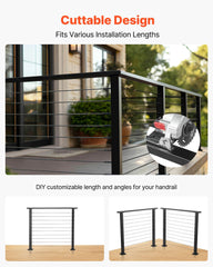 198 cm Stainless Steel Handrail, Rectangular Top Stair Deck Hand Rail for Outdoor/Indoor Steps with End Cap,Matte Black Coating Adjustable Metal Stair Rail for Cable Railing Kit