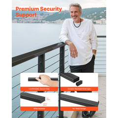 198 cm Stainless Steel Handrail, Rectangular Top Stair Deck Hand Rail for Outdoor/Indoor Steps with End Cap,Matte Black Coating Adjustable Metal Stair Rail for Cable Railing Kit