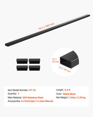 198 cm Stainless Steel Handrail, Rectangular Top Stair Deck Hand Rail for Outdoor/Indoor Steps with End Cap,Matte Black Coating Adjustable Metal Stair Rail for Cable Railing Kit