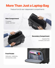Rolling Laptop Bag 39.62 cm Wheeled Computer Bag for Women & Men Black