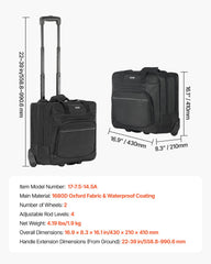 Rolling Laptop Bag 39.62 cm Wheeled Computer Bag for Women & Men Black