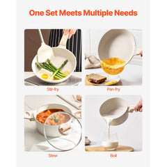 19 Piece Pots and Pans Set Nonstick, Granite Cookware Set, Induction Cookwares, Kitchen RV Cooking Sets with Frying, Sauce, Saute, Tempered Glass Lids, and Pan Protectors, White