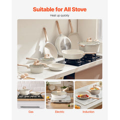 19 Piece Pots and Pans Set Nonstick, Granite Cookware Set, Induction Cookwares, Kitchen RV Cooking Sets with Frying, Sauce, Saute, Tempered Glass Lids, and Pan Protectors, White