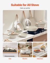 19 Piece Pots and Pans Set Nonstick, Granite Cookware Set, Induction Cookwares, Kitchen RV Cooking Sets with Frying, Sauce, Saute, Tempered Glass Lids, and Pan Protectors, White