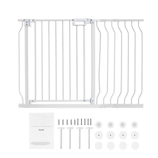 Baby Gate, 749-1229 mm Extra Wide, 762 mm High, Dog Gate for Stairs Doorways and House, Easy Step Walk Thru Auto Close Child Gate Pet Security Gate with Pressure Mount and Wall Mount Kit, White