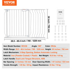 Baby Gate, 749-1229 mm Extra Wide, 762 mm High, Dog Gate for Stairs Doorways and House, Easy Step Walk Thru Auto Close Child Gate Pet Security Gate with Pressure Mount and Wall Mount Kit, White