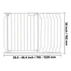Baby Gate, 749-1229 mm Extra Wide, 762 mm High, Dog Gate for Stairs Doorways and House, Easy Step Walk Thru Auto Close Child Gate Pet Security Gate with Pressure Mount and Wall Mount Kit, White
