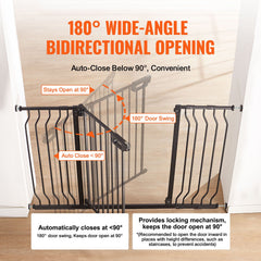 Baby Gate, 749-1346 mm Extra Wide, 762 mm High, Dog Gate for Stairs Doorways and House, Easy Step Walk Thru Auto Close Child Gate Pet Security Gate with Pressure Mount and Wall Mount Kit, Black