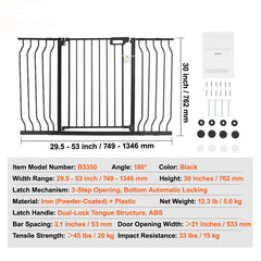 Baby Gate, 749-1346 mm Extra Wide, 762 mm High, Dog Gate for Stairs Doorways and House, Easy Step Walk Thru Auto Close Child Gate Pet Security Gate with Pressure Mount and Wall Mount Kit, Black