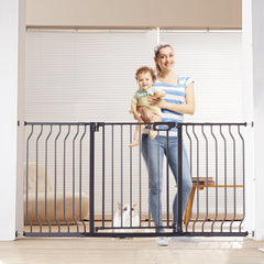 Baby Gate, 749-1346 mm Extra Wide, 762 mm High, Dog Gate for Stairs Doorways and House, Easy Step Walk Thru Auto Close Child Gate Pet Security Gate with Pressure Mount and Wall Mount Kit, Black