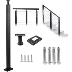Cable Railing Post Level Deck Stair Post 42 x 1.97 x 1.97" Cable Handrail Post Stainless Steel Brushed Finishing Deck Railing Pre-Drilled Pickets with Mounting Bracket Stair Railing Kit Black 106.7*5*5cm
