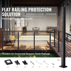 Cable Railing Post Level Deck Stair Post 42 x 1.97 x 1.97" Cable Handrail Post Stainless Steel Brushed Finishing Deck Railing Pre-Drilled Pickets with Mounting Bracket Stair Railing Kit Black 106.7*5*5cm