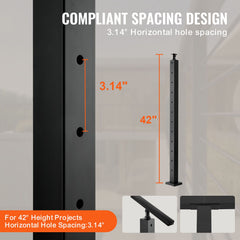 Cable Railing Post Level Deck Stair Post 42 x 1.97 x 1.97" Cable Handrail Post Stainless Steel Brushed Finishing Deck Railing Pre-Drilled Pickets with Mounting Bracket Stair Railing Kit Black 106.7*5*5cm