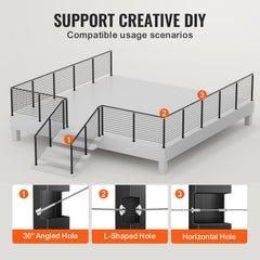 Cable Railing Post Level Deck Stair Post 42 x 1.97 x 1.97" Cable Handrail Post Stainless Steel Brushed Finishing Deck Railing Pre-Drilled Pickets with Mounting Bracket Stair Railing Kit Black 106.7*5*5cm