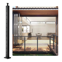 Cable Railing Post Level Deck Stair Post 42 x 1.97 x 1.97" Cable Handrail Post Stainless Steel Brushed Finishing Deck Railing Pre-Drilled Pickets with Mounting Bracket Stair Railing Kit Black 106.7*5*5cm