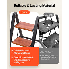 3 Step Ladder, Folding Step Stool with Wide Anti-Slip Pedal and Comfort Handgrip, Lightweight 150 kg Capacity Portable Aluminum Plant Support, Multi-Use for Adults, Home Repairing, Cleaning
