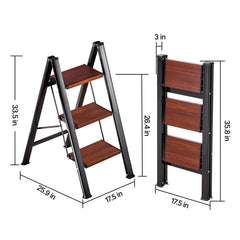 3 Step Ladder, Folding Step Stool with Wide Anti-Slip Pedal and Comfort Handgrip, Lightweight 150 kg Capacity Portable Aluminum Plant Support, Multi-Use for Adults, Home Repairing, Cleaning