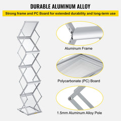 Literature Rack, 6 Pockets, Pop up Aluminum Magazine Rack, Lightweight Catalog Holder Stand w/Carrying Bag for Living Room, Hotel, Trade Show, Exhibition, Office