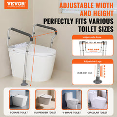 Toilet Safety Rail, Bathroom Toilet Seat Frame, Adjustable Width & Height Fit Most Toilets, Supports 136 kg, Toilet Handles Grab Bars with Padded Armrests for Handicap, Disabled, Seniors