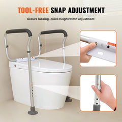 Toilet Safety Rail, Bathroom Toilet Seat Frame, Adjustable Width & Height Fit Most Toilets, Supports 136 kg, Toilet Handles Grab Bars with Padded Armrests for Handicap, Disabled, Seniors