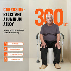 Toilet Safety Rail, Bathroom Toilet Seat Frame, Adjustable Width & Height Fit Most Toilets, Supports 136 kg, Toilet Handles Grab Bars with Padded Armrests for Handicap, Disabled, Seniors