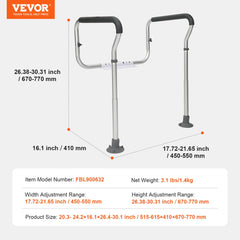 Toilet Safety Rail, Bathroom Toilet Seat Frame, Adjustable Width & Height Fit Most Toilets, Supports 136 kg, Toilet Handles Grab Bars with Padded Armrests for Handicap, Disabled, Seniors
