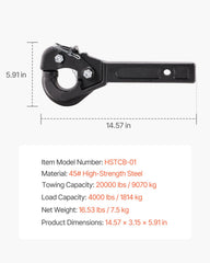 Pintle Hitch 50.4 mm Receiver Hook 63.5 - 76.2 mm Lunette Ring 9070 kg