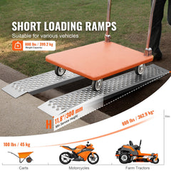 Portable Loading Ramps, 2 Pcs 1200 x 215 mm, Durable Aluminum Shed Ramp Set with Anti-Slip Holes, Compact Design and Easy Storage, 399.2 kg Weight Capacity, for ATV, Tractors, Lawn Mowers, Carts