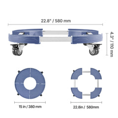 Trash Can Dolly with 4 Lockable Wheels, 440lbs Weight Capacity, Round Trash Can Roller Base, 15-22.8 in Adjustable, Heavy Duty Drum Dolly Plant Caddy, Multi-Functional Rolling Dolly Cart, Blue