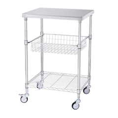Kitchen Utility Cart, 3 Tiers, Wire Rolling Cart with 213kg Capacity, Steel Service Cart on Wheels, Metal Storage Trolley with 76mm Basket Curved Handle PP Liner 6 Hooks, for Indoor and Outdoor