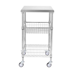 Kitchen Utility Cart, 3 Tiers, Wire Rolling Cart with 213kg Capacity, Steel Service Cart on Wheels, Metal Storage Trolley with 76mm Basket Curved Handle PP Liner 6 Hooks, for Indoor and Outdoor