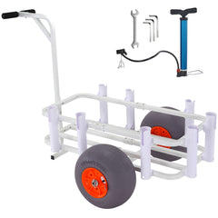 Beach Fishing Cart, 136 kg Load Capacity, Fish and Marine Cart with Two 330 mm Big Wheels PU Balloon Tires for Sand, Heavy-Duty Aluminum Pier Wagon Trolley with 8 Rod Holders for Fishing, Picnic