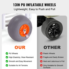 Beach Fishing Cart, 136 kg Load Capacity, Fish and Marine Cart with Two 330 mm Big Wheels PU Balloon Tires for Sand, Heavy-Duty Aluminum Pier Wagon Trolley with 8 Rod Holders for Fishing, Picnic
