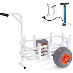Beach Fishing Cart, 136 kg Load Capacity, Fish and Marine Cart with Two 330 mm Big Wheels PU Balloon Tires for Sand, Heavy-Duty Aluminum Pier Wagon Trolley with 8 Rod Holders for Fishing, Picnic