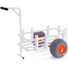 Beach Fishing Cart, 136 kg Load Capacity, Fish and Marine Cart with Two 330 mm Big Wheels PU Balloon Tires for Sand, Heavy-Duty Aluminum Pier Wagon Trolley with 8 Rod Holders for Fishing, Picnic