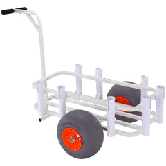 Beach Fishing Cart, 136 kg Load Capacity, Fish and Marine Cart with Two 330 mm Big Wheels PU Balloon Tires for Sand, Heavy-Duty Aluminum Pier Wagon Trolley with 8 Rod Holders for Fishing, Picnic
