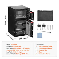 Double Doors 4.5 cu.ft Safe Box with Key Lock & Password, Safe Lock Box with Fireproof Bag, Key Rack, LED Light and 2 Height Adjustable and Removable Divider for Money, Documents and Valuables