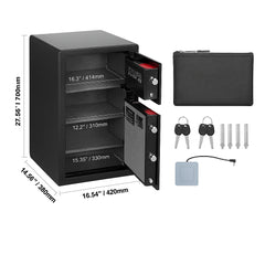 Double Doors 4.5 cu.ft Safe Box with Key Lock & Password, Safe Lock Box with Fireproof Bag, Key Rack, LED Light and 2 Height Adjustable and Removable Divider for Money, Documents and Valuables