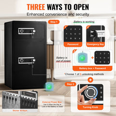 Double Doors 7.2 cu.ft Safe Box with Key Lock & Password, Safe Lock Box with Fireproof Bag, Key Rack, LED Light and 2 Height Adjustable and Removable Divider for Money, Documents, Jewelry and Valuables, Black