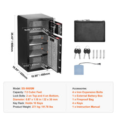 Double Doors 7.2 cu.ft Safe Box with Key Lock & Password, Safe Lock Box with Fireproof Bag, Key Rack, LED Light and 2 Height Adjustable and Removable Divider for Money, Documents, Jewelry and Valuables, Black