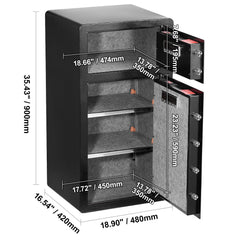 Double Doors 7.2 cu.ft Safe Box with Key Lock & Password, Safe Lock Box with Fireproof Bag, Key Rack, LED Light and 2 Height Adjustable and Removable Divider for Money, Documents, Jewelry and Valuables, Black