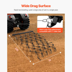 Drag Harrow, 1.2x1.7m Durable Chain Harrow with 80 Sharp Teeth, Suitable for ATV UTV Tractor, Ideal for Soil Preparation, Seeding, Smoothing Landscapes, and Yard Gravel Driveway Maintenance