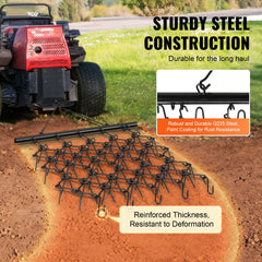 Drag Harrow, 4'x4' Heavy-Duty Chain Harrow with 69 Teeth, ATV UTV Tractor Attachments Field Drag Mat for Sod Prepping, Seeding Lawns, Landscape Leveling, Harrow Rake for Gravel Driveway Yard
